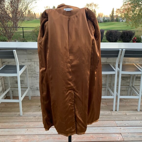 Vintage Bagatelle Camel Suede Leather Long Midi Overcoat Blazer Trench Coat - Picture 10 of 16